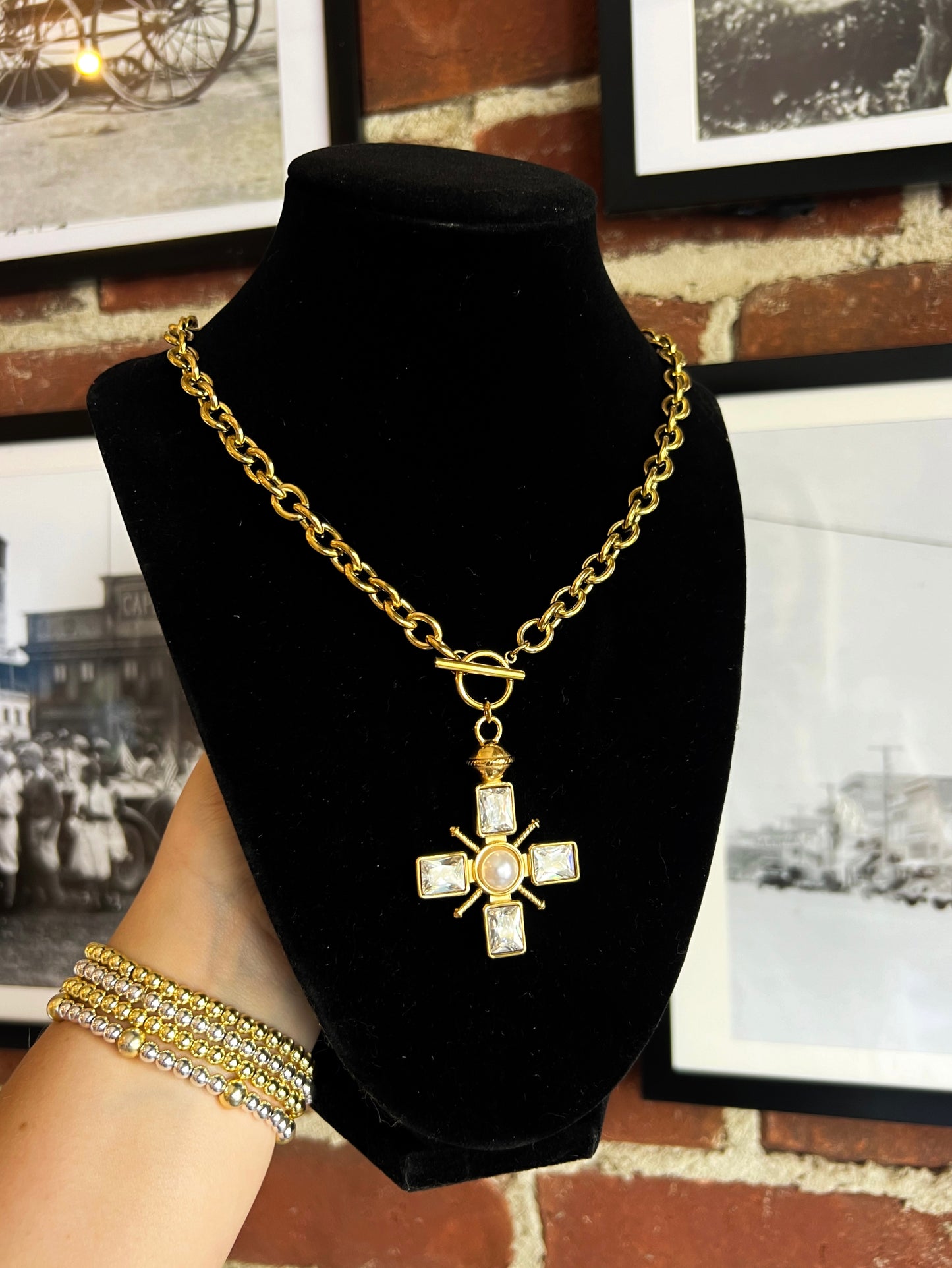 Patrice 18K Gold Non-Tarnish Cross Necklace