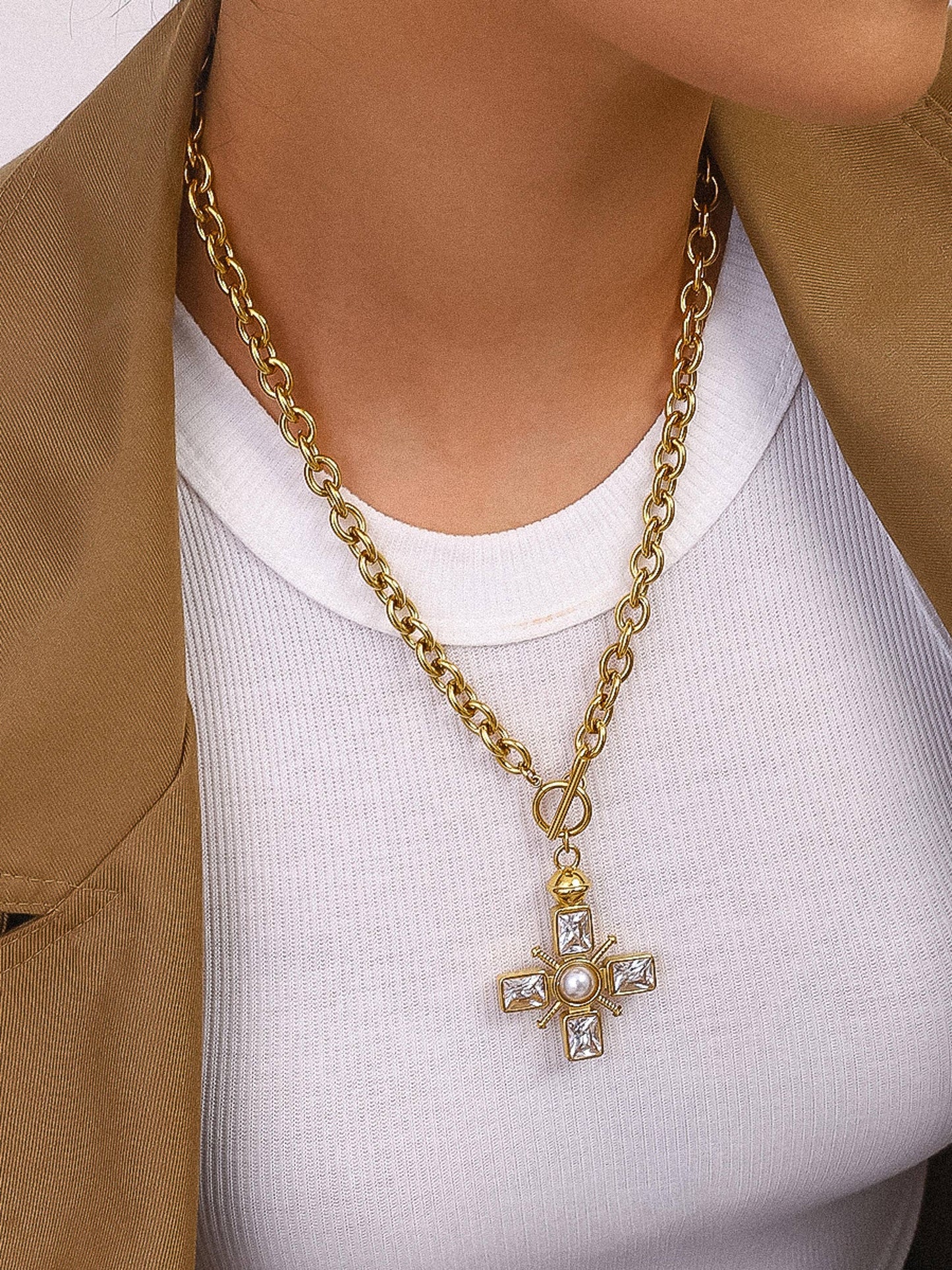 Patrice 18K Gold Non-Tarnish Cross Necklace