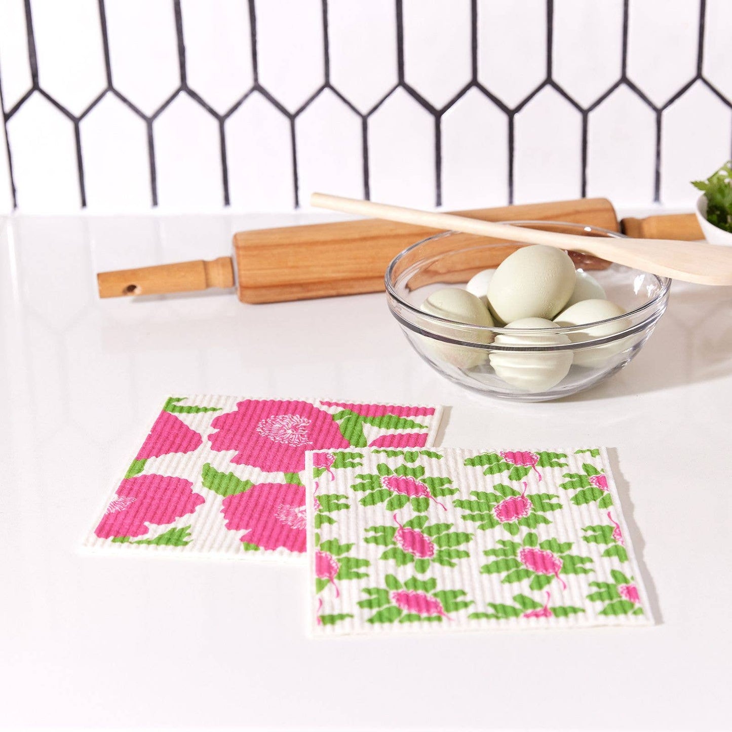 POPPIES PINK blu Cloths, set of 2