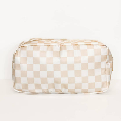 Cream and White Checkered Bags: Medium