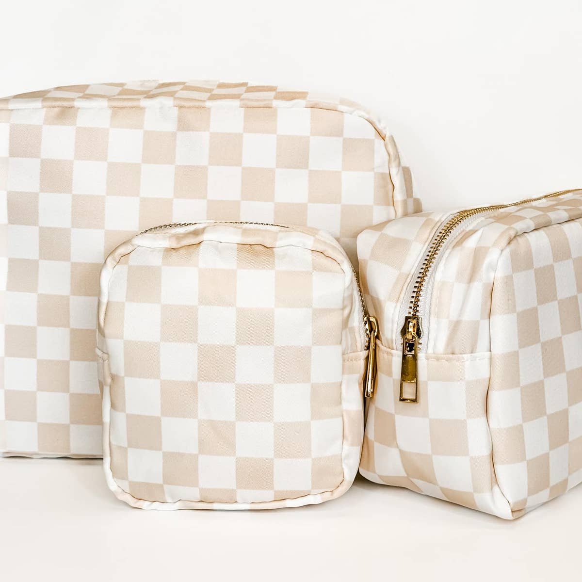 Cream and White Checkered Bags: Medium