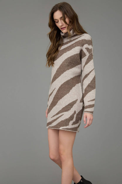 Long Sleeve Zebra Turtleneck Sweater Dress