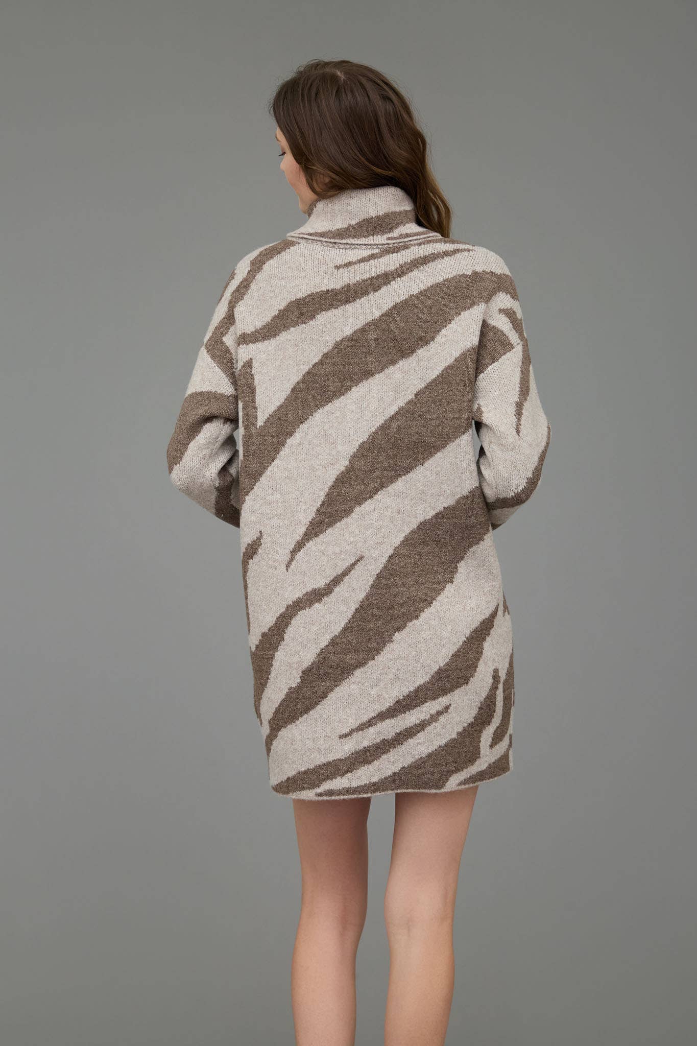 Long Sleeve Zebra Turtleneck Sweater Dress