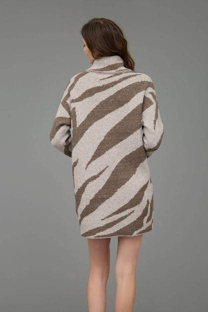 Long Sleeve Zebra Turtleneck Sweater Dress