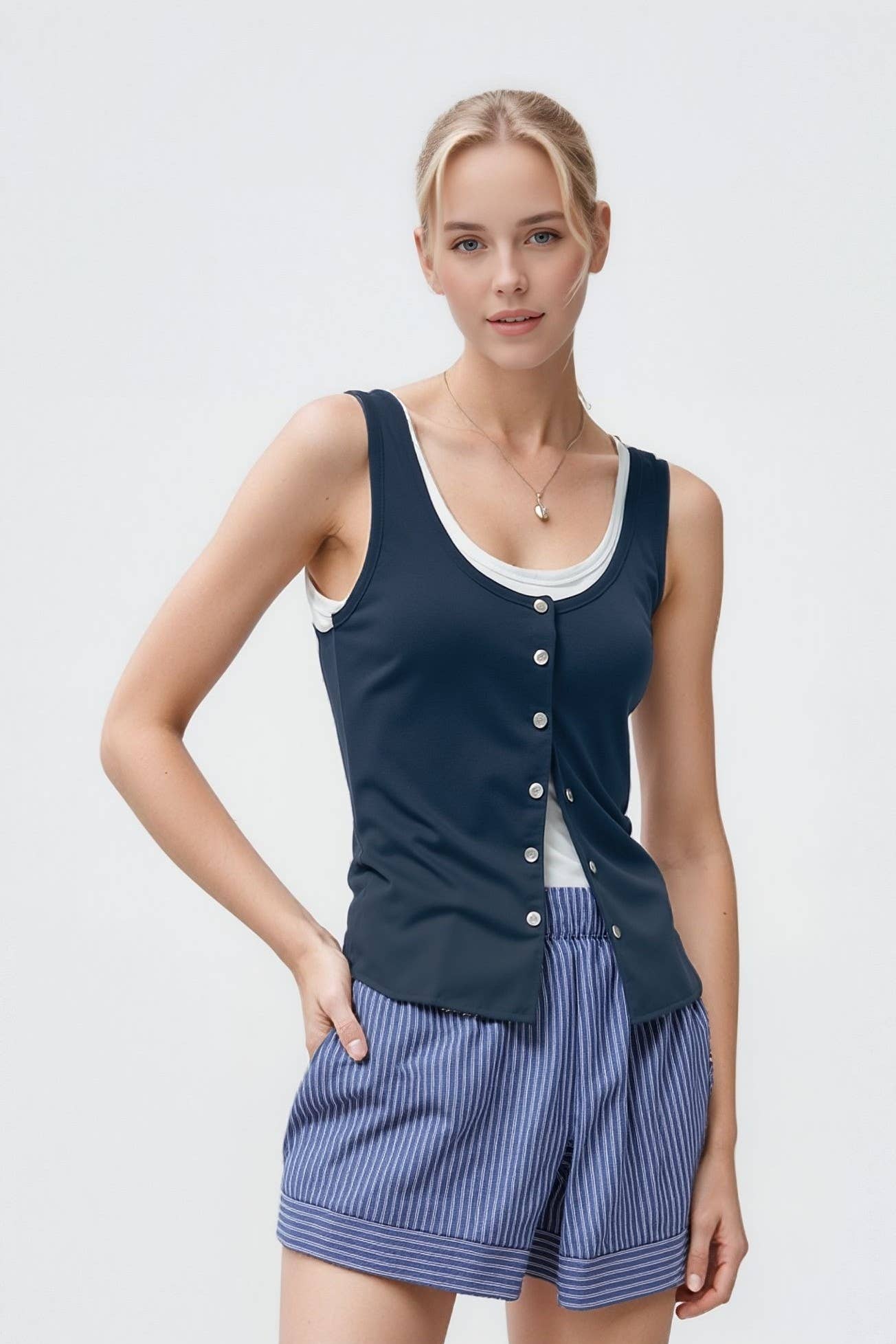 Pinstripe High-Waist Shorts