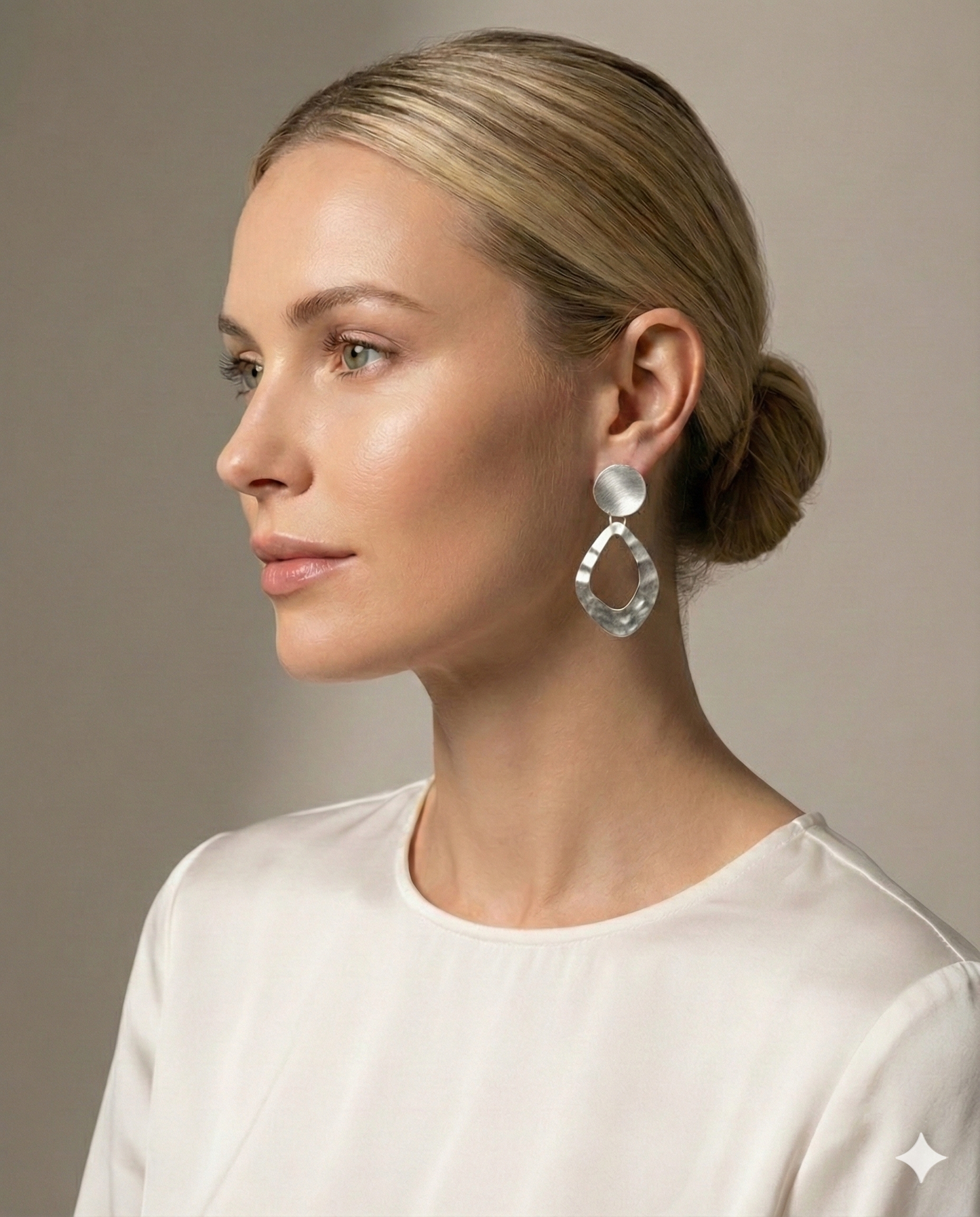 Silver Sculpted Hoop Statement Earrings