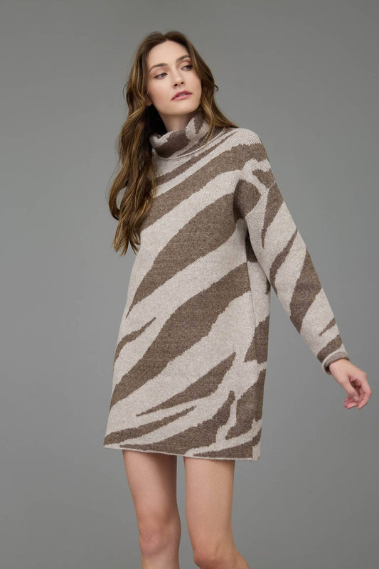 Long Sleeve Zebra Turtleneck Sweater Dress