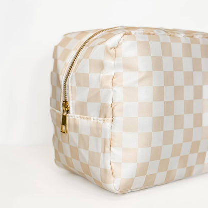 Cream and White Checkered Bags: Medium